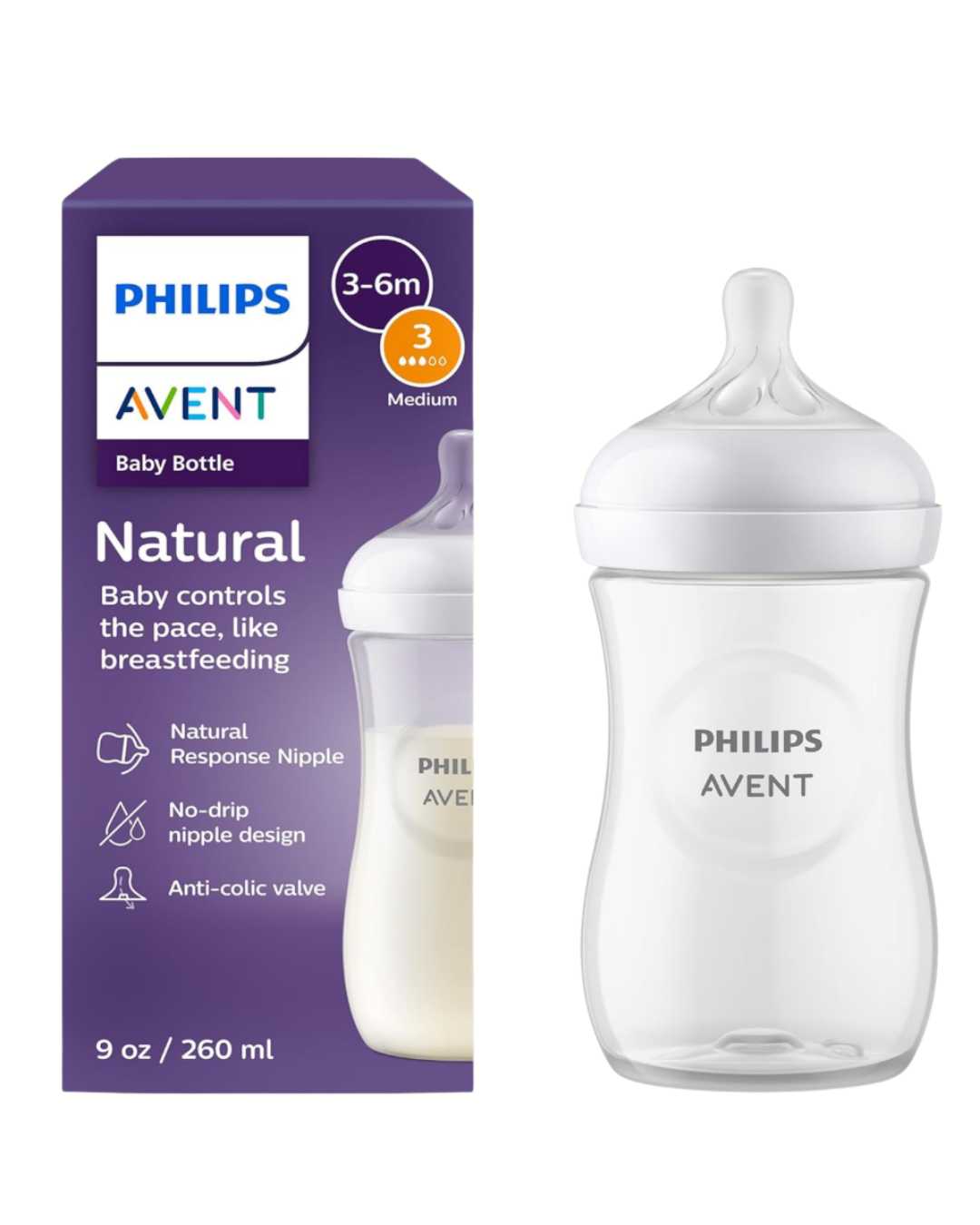 Avent Natural Reponse 3.0 de 9 onz. con tetina no. 3