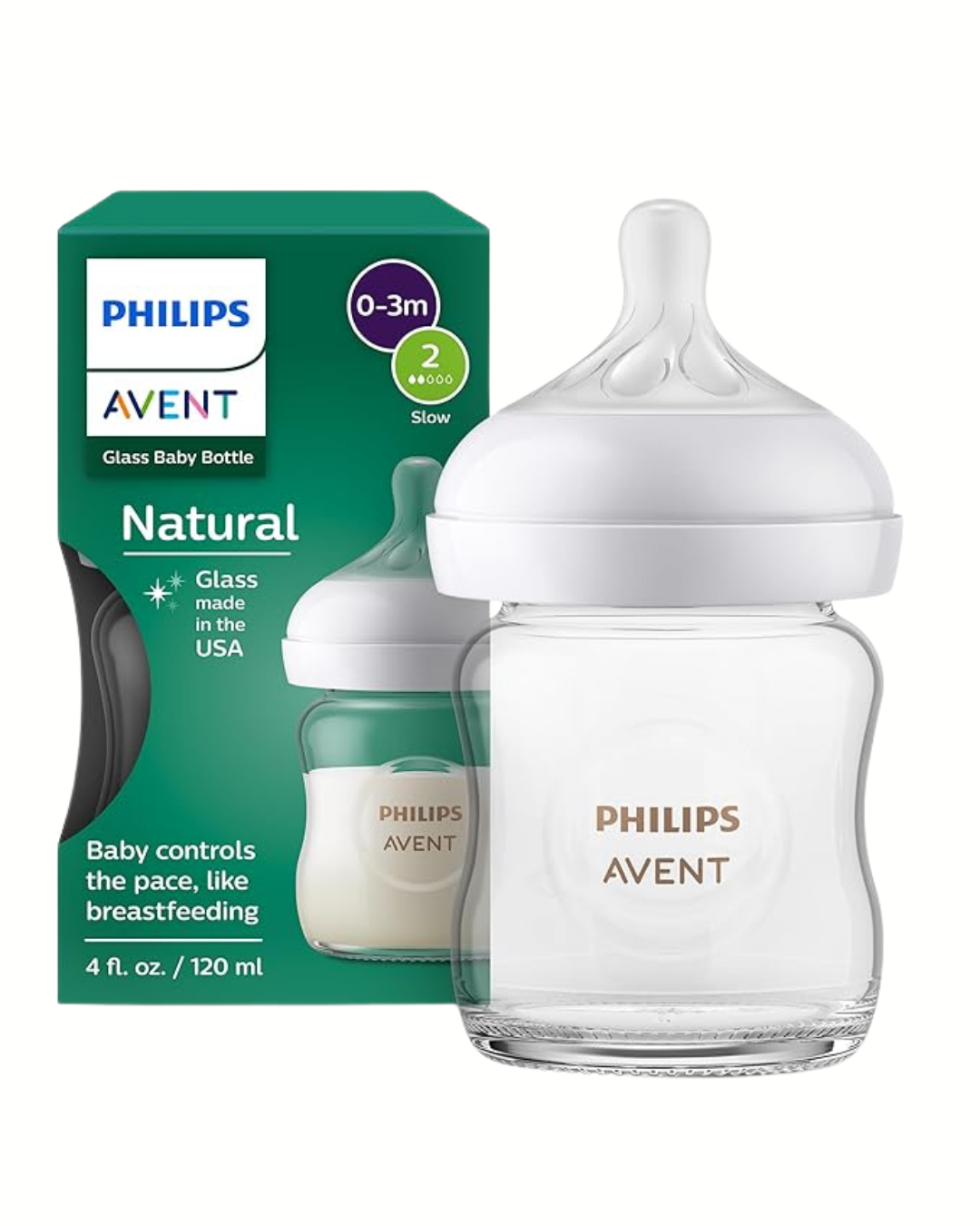 Avent Natural Reponse 3.0 de 4 onz. de  vidrio con tetina no. 2