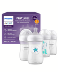 Avent Natural Reponse 3.0 Set de 4 biberones de 9 onz. con tetina no. 3, con diseño de caballito de mar y estrella de mar, paquete de 4