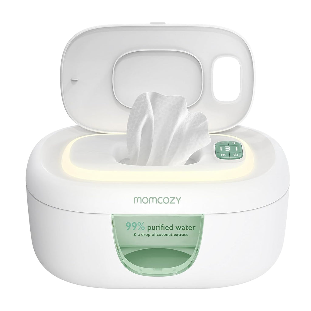 Momcozy - Calentador de toallitas para bebé,  diseño innovador de resorte, dispensador de gran capacidad, calentamiento rápido y uniforme, 4 modos de control de temperatura, con luz nocturna