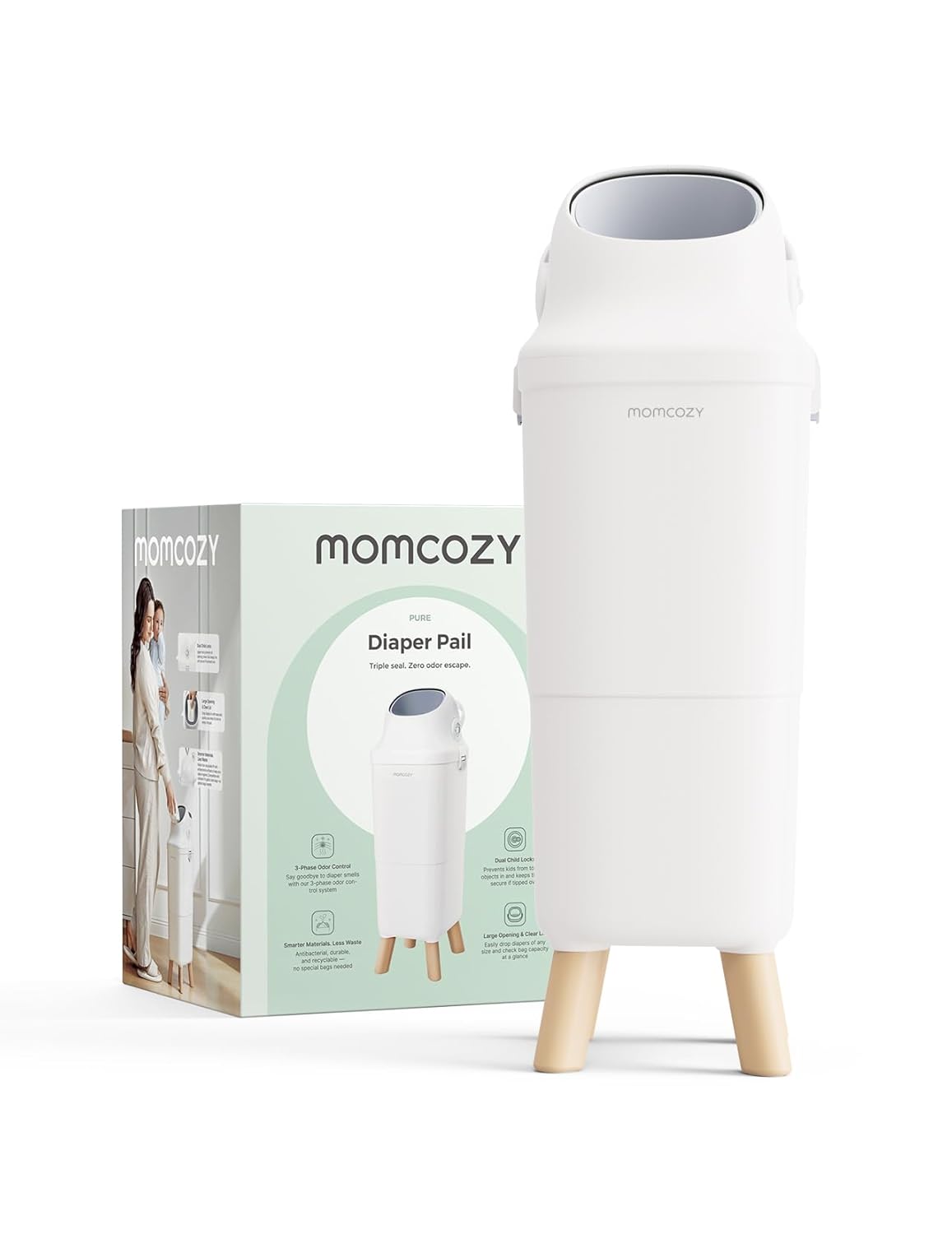 Momcozy - Basurero de pañales de triple sellado con bloqueo de olor