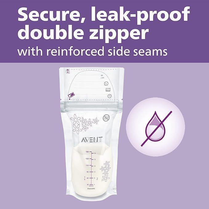 Philips Avent,  Bolsas de almacenamiento de leche materna, transparentes, 6 onzas, Transparente - 50 bolsas