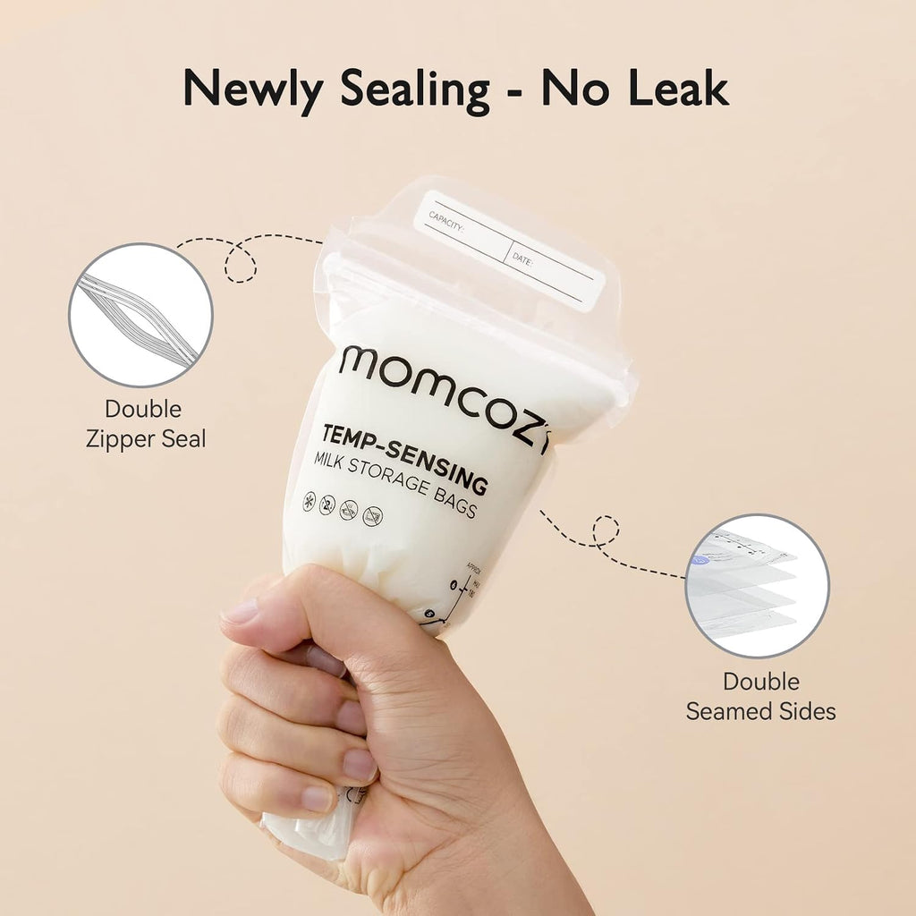 Momcozy 120 Bolsas de almacenamiento de leche materna, bolsas de almacenamiento de leche con detección de temperatura para lactancia materna, bolsa de almacenamiento de leche desechable de  6 onzas