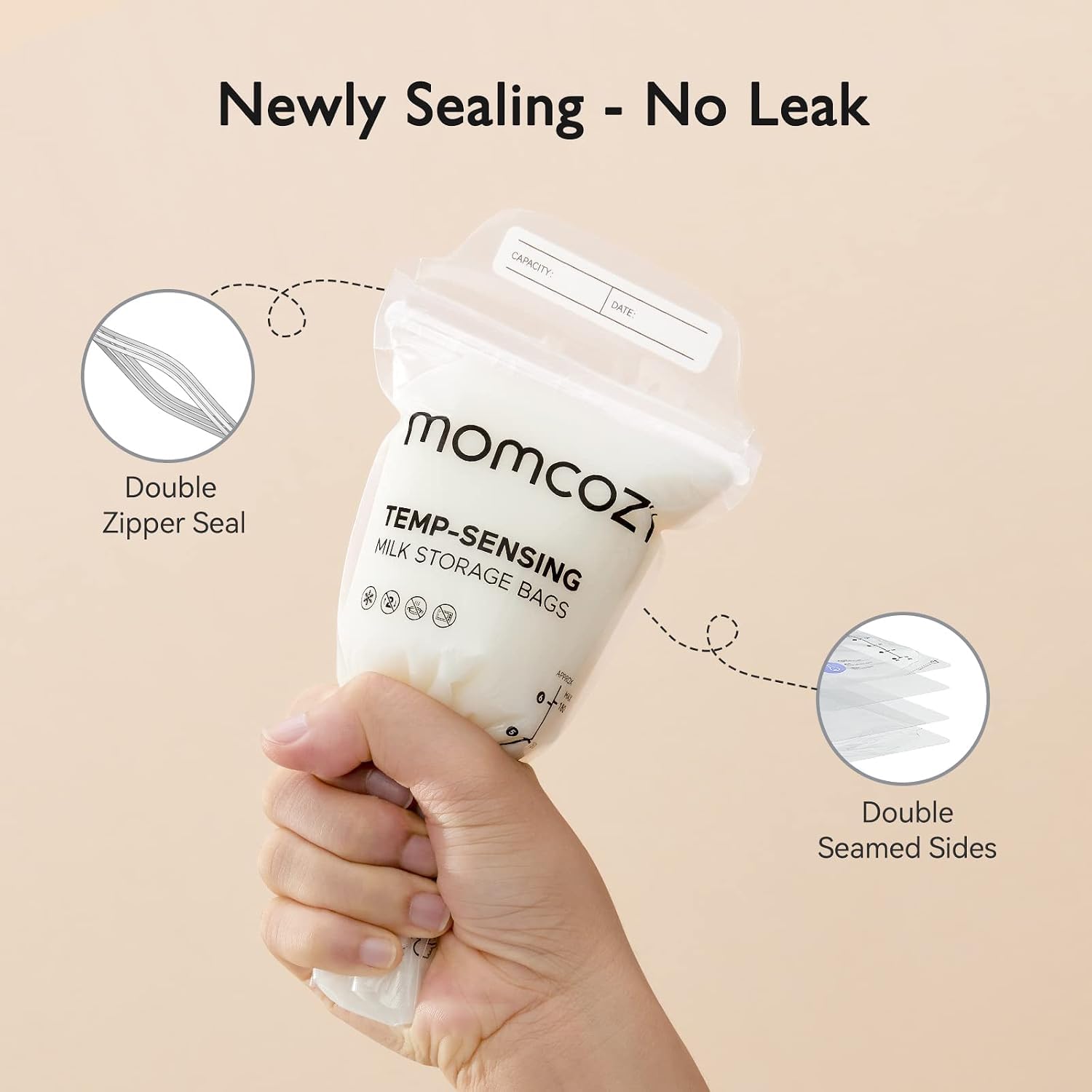 Momcozy 120 Bolsas de almacenamiento de leche materna, bolsas de almacenamiento de leche con detección de temperatura para lactancia materna, bolsa de almacenamiento de leche desechable de  6 onzas