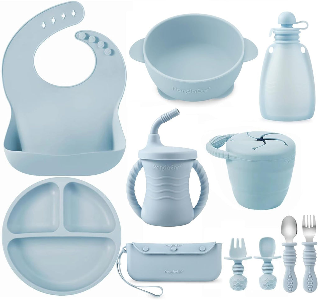 PandaEar Juego de alimentación de silicona para bebés, 11 piezas