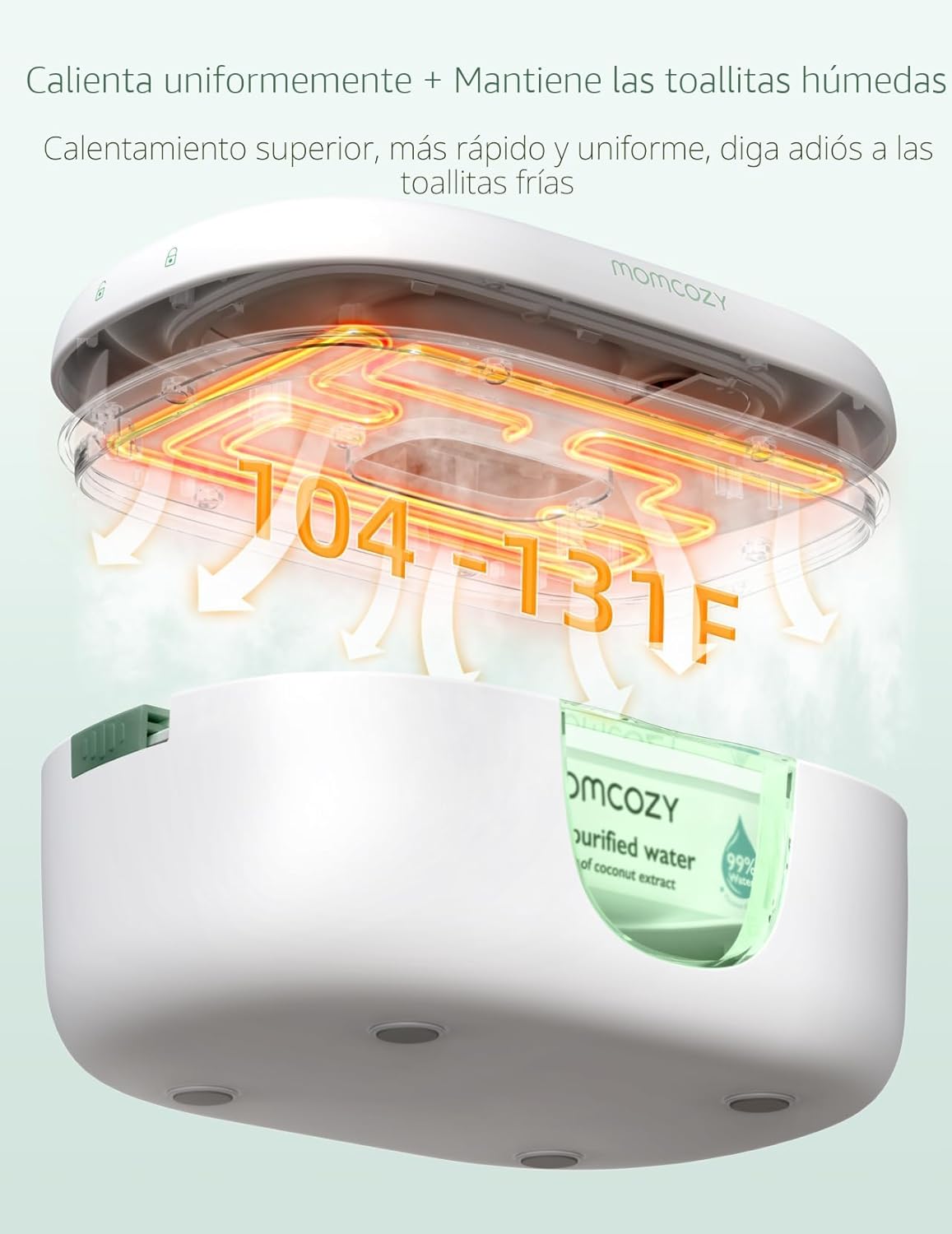 Momcozy - Calentador de toallitas para bebé,  diseño innovador de resorte, dispensador de gran capacidad, calentamiento rápido y uniforme, 4 modos de control de temperatura, con luz nocturna