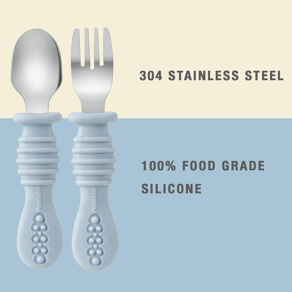 PandaEar, Set de Alimentation Complementaria de Silicon con cubiertos de acero inoxidable, libre de BPA