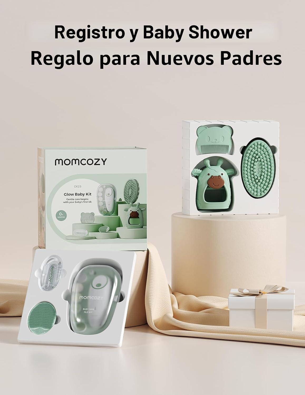 Momcozy Kit Bebé Glow, Kit Esencial para Baby Shower y Registro para Cuidado de Aseo y Limpieza, Incluye Lima de Uñas Eléctrica, Mordedor, Cepillo de Baño, Cepillo para Costra Láctea, Peine, Cepillo
