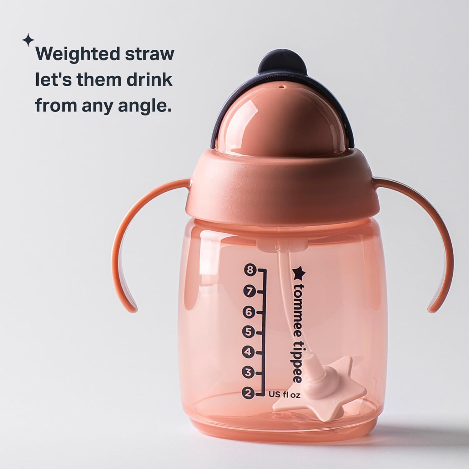 Tommee Tippee Starter - Vaso para sorber de 10 onzas para bebés y niños pequeños, con pajilla con peso de silicona y asas de fácil agarre, sin BPA.