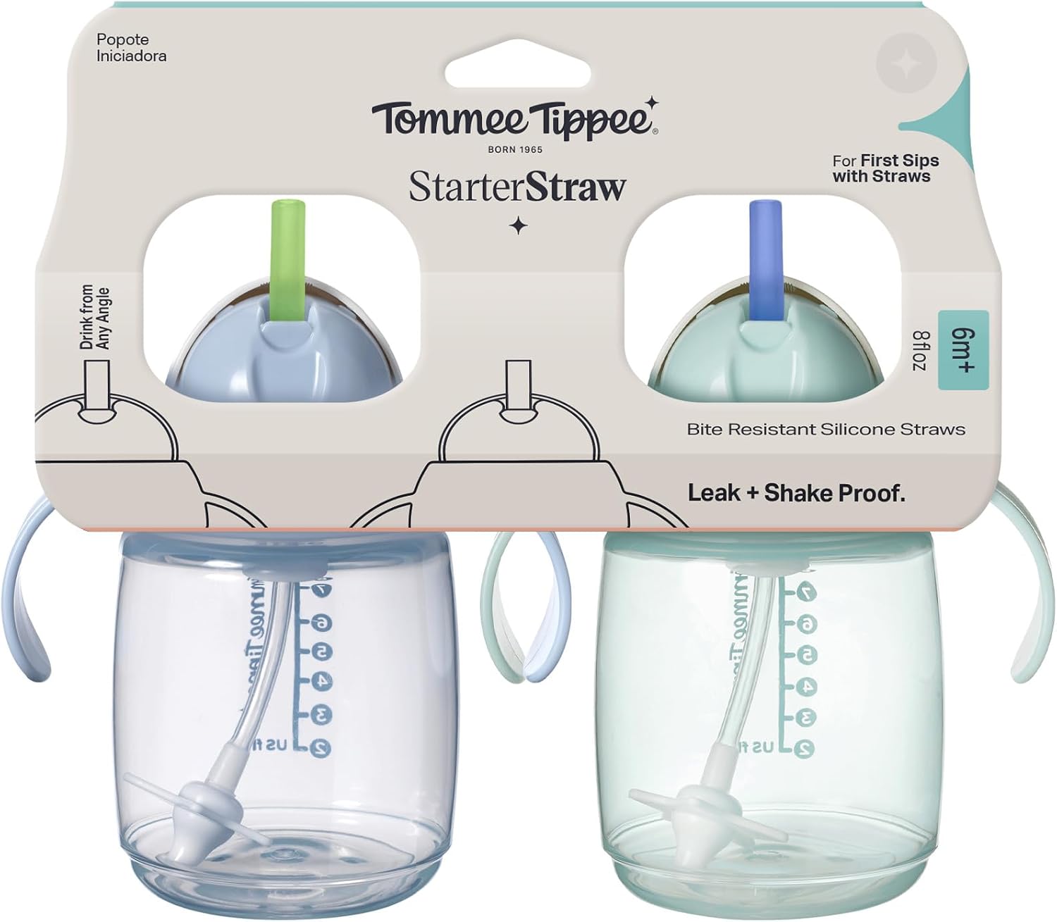 Tommee Tippee Starter - Vaso para sorber de 10 onzas para bebés y niños pequeños, con pajilla con peso de silicona y asas de fácil agarre, sin BPA.