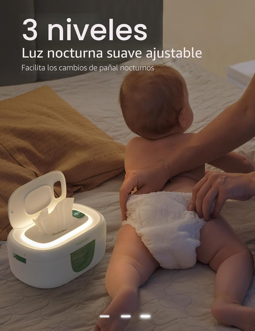 Momcozy - Calentador de toallitas para bebé,  diseño innovador de resorte, dispensador de gran capacidad, calentamiento rápido y uniforme, 4 modos de control de temperatura, con luz nocturna