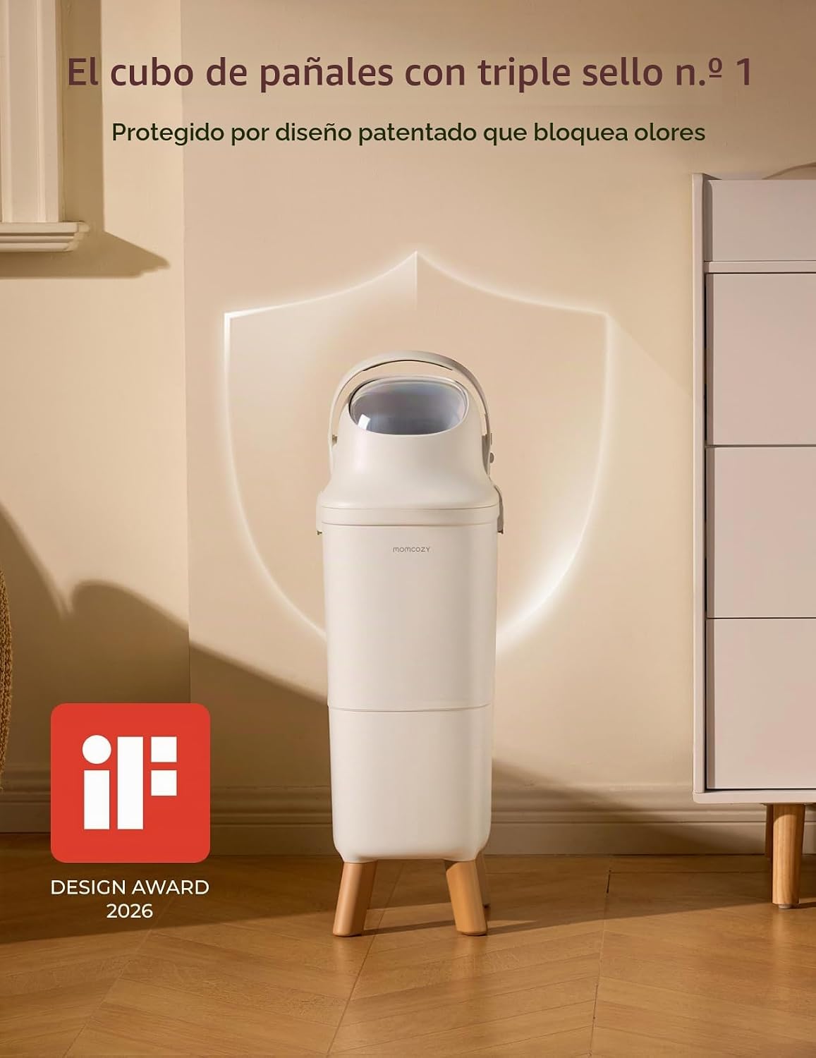 Momcozy - Basurero de pañales de triple sellado con bloqueo de olor
