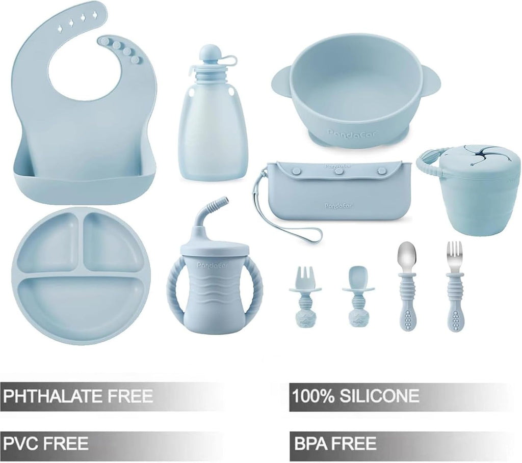 PandaEar Juego de alimentación de silicona para bebés, 11 piezas