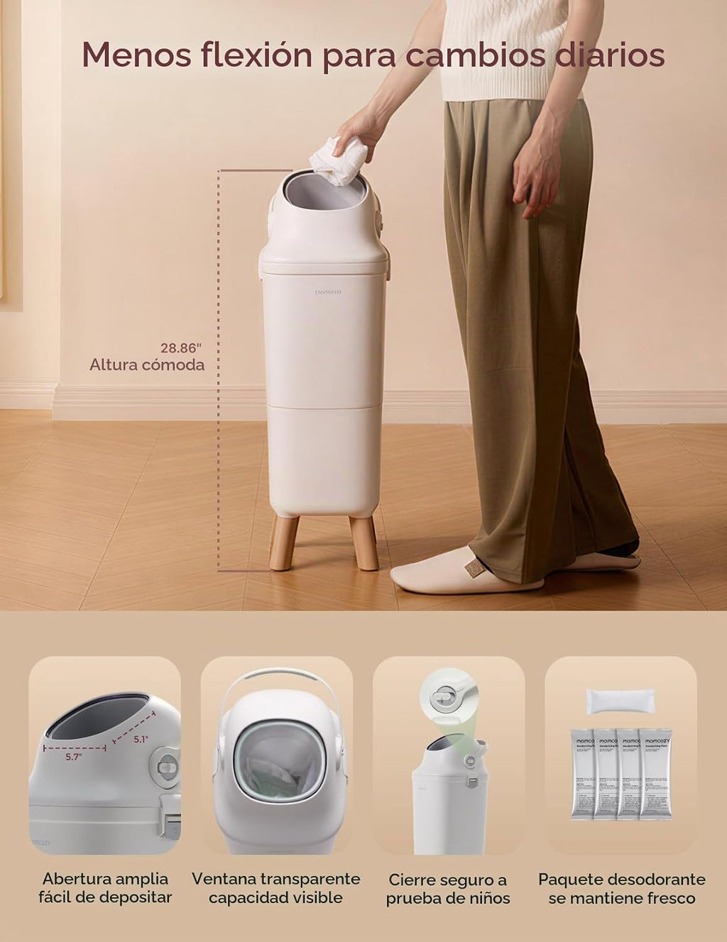 Momcozy - Basurero de pañales de triple sellado con bloqueo de olor