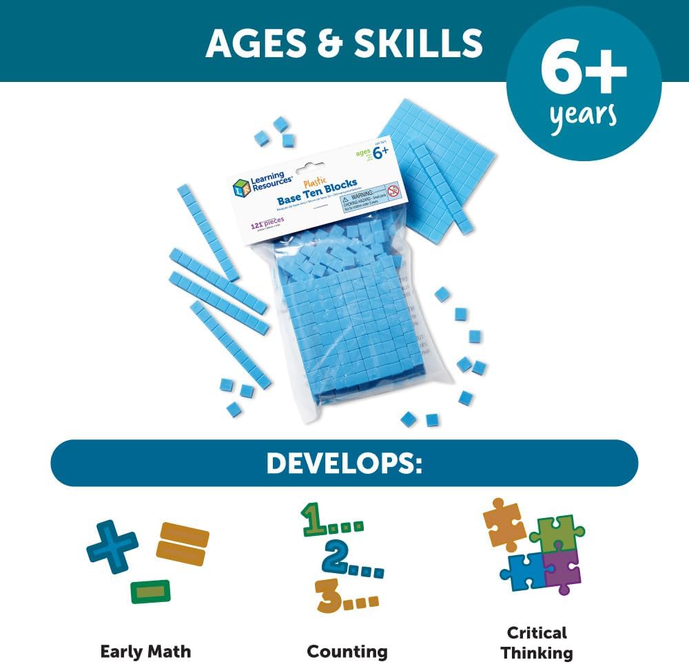 Learning Resources &nbsp;- Base Ten &nbsp;121 piezas, a partir de 6 años, juegos de matemáticas de primer grado, suministros escolares&nbsp;