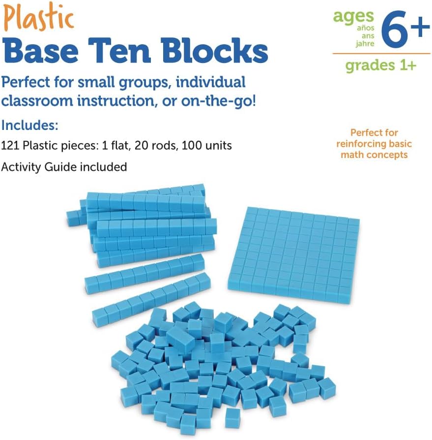 Learning Resources &nbsp;- Base Ten &nbsp;121 piezas, a partir de 6 años, juegos de matemáticas de primer grado, suministros escolares&nbsp;
