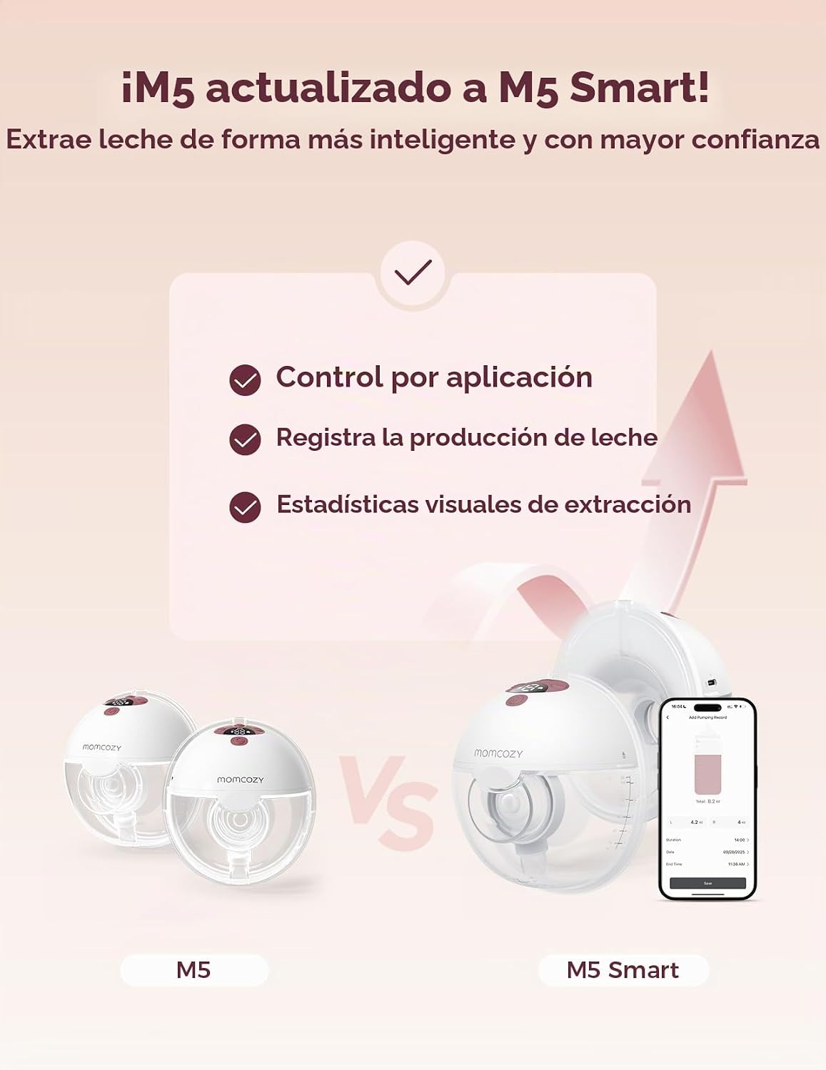 Momcozy - M5 Smart - Extractor de leche portátil manos libres