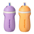 Tommee Tippee - Vaso con Pajita Deportivo Aislado a Prueba de Derrames, más de 12 meses, 9 onzas, taza para beber de entrenamiento para niños pequeños, asa de transporte deportiva, boquilla resistente, color naranja y morado