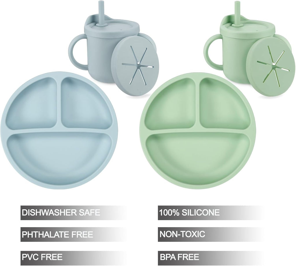 PandaEar, Set de Alimentation Complementaria de Silicon con cubiertos de acero inoxidable, libre de BPA