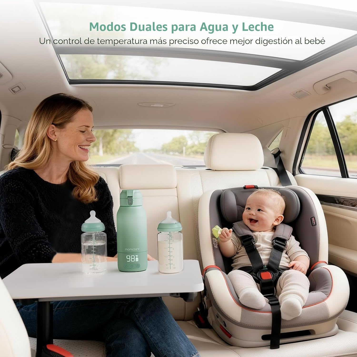 Momcozy - Calentador de leche portátil para viajes: modos de calentamiento dual para leche materna y agua, calentador de botellas portátil con calentamiento rápido y larga duración de la batería, color verde