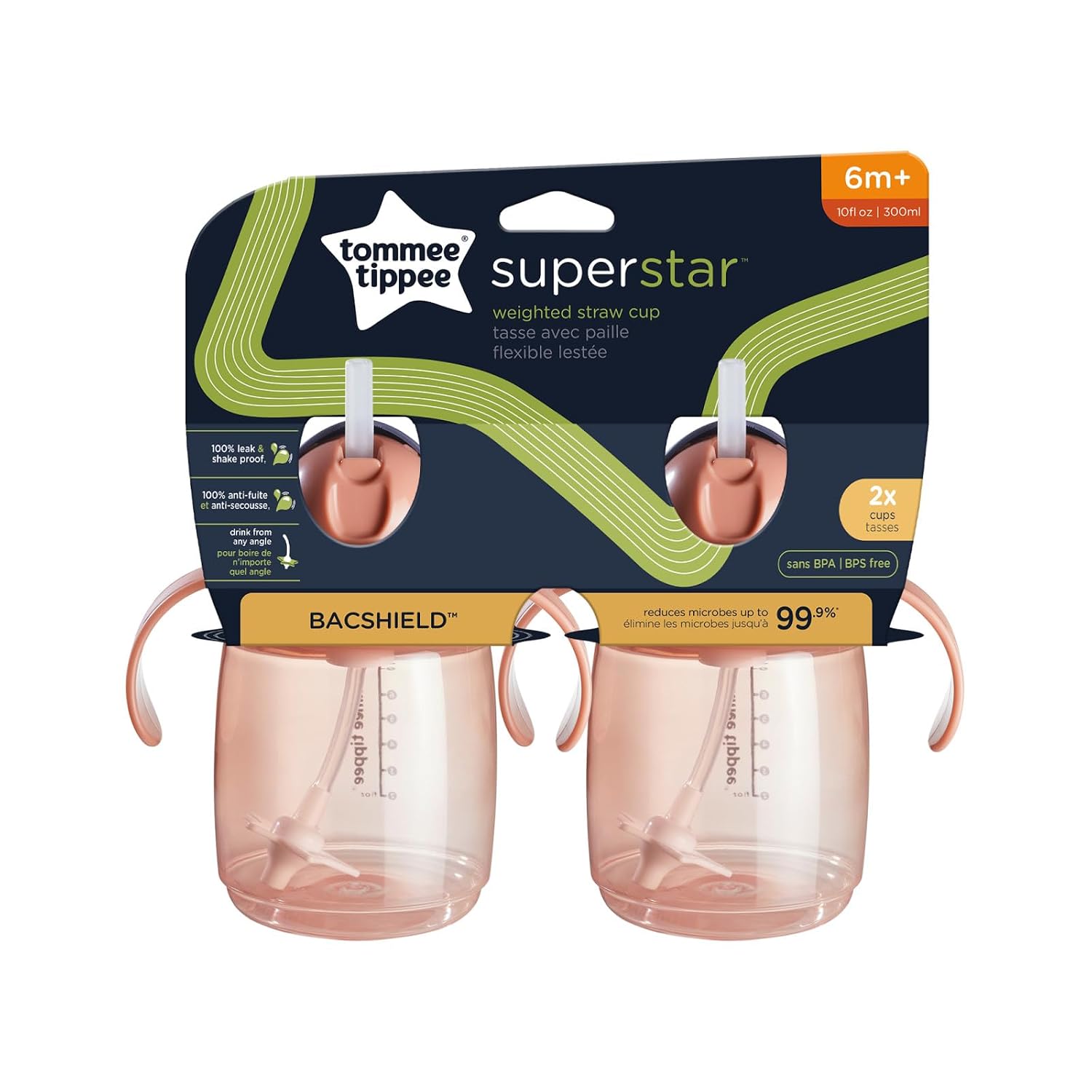 Tommee Tippee Starter - Vaso para sorber de 10 onzas para bebés y niños pequeños, con pajilla con peso de silicona y asas de fácil agarre, sin BPA.