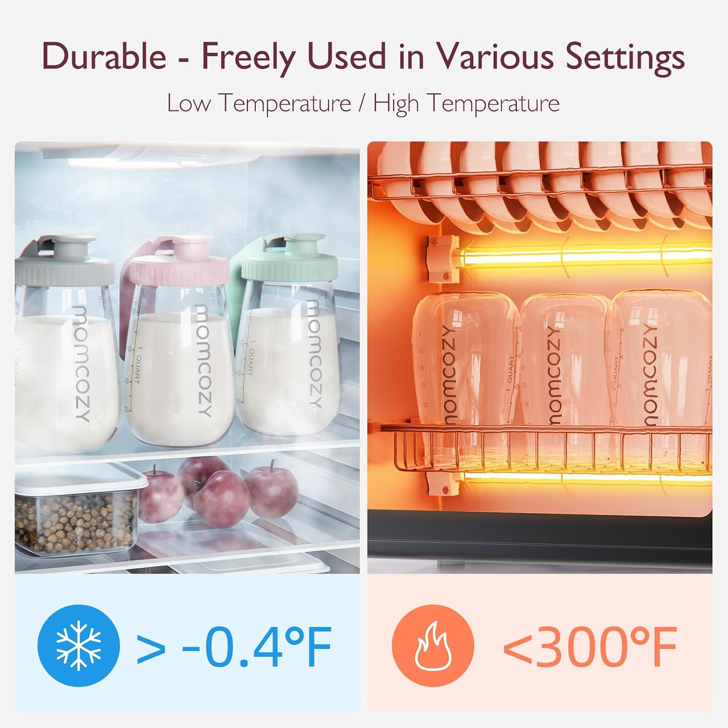 Momcozy - Jarra de leche materna, recipiente de almacenamiento de vidrio de boca ancha, 32 onzas