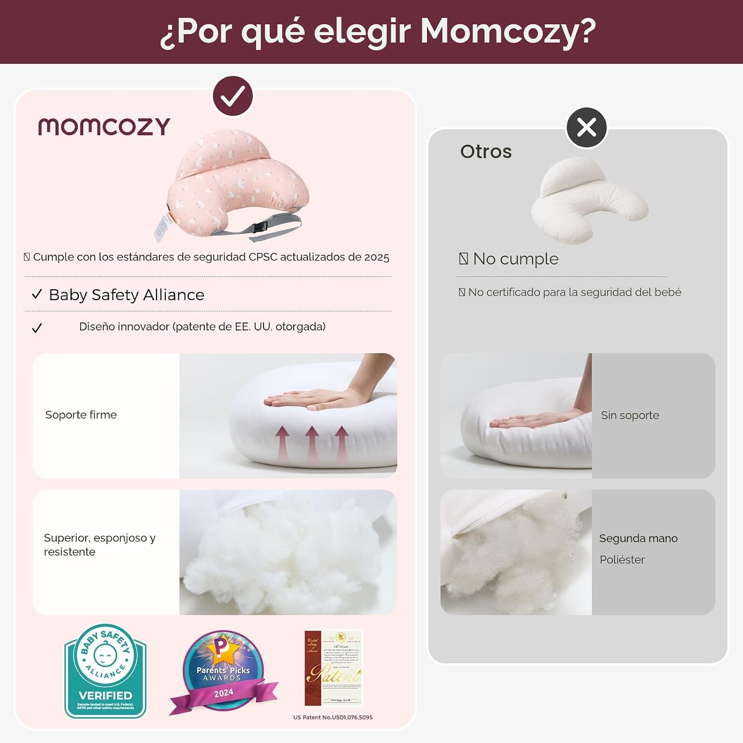 Momcozy Almohada de lactancia original para lactancia materna, innovador protector de seguridad, almohadas de alimentación más anchas para más apoyo para mamá y bebé, lactancia más fácil y manos libres, apta para todos, funda de algodón extraíbl