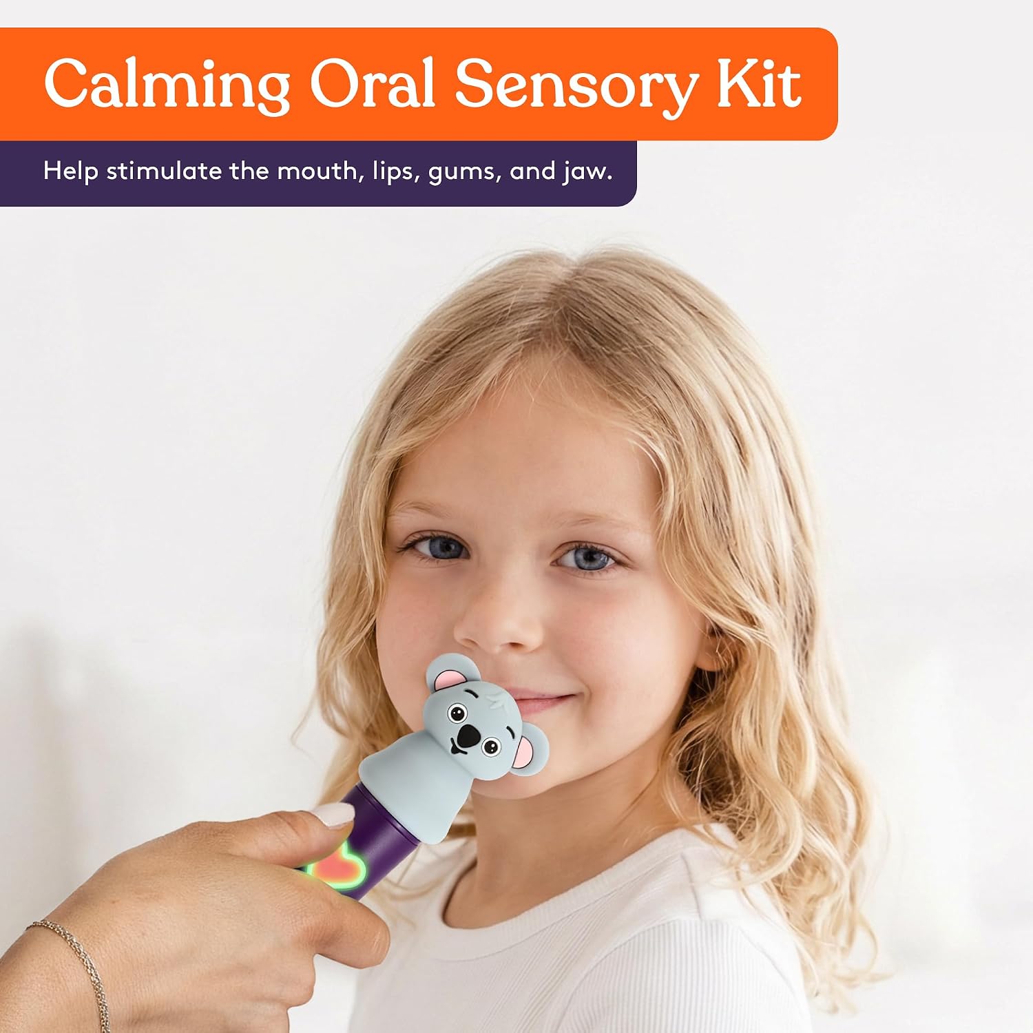 Special Supplies Buzz Pal - Kit de estimulación motora oral con cabezal intercambiable de textura suave, necesidades sensoriales tranquilas, habla de apoyo y autoalimentación, vibraciones suaves (koala)