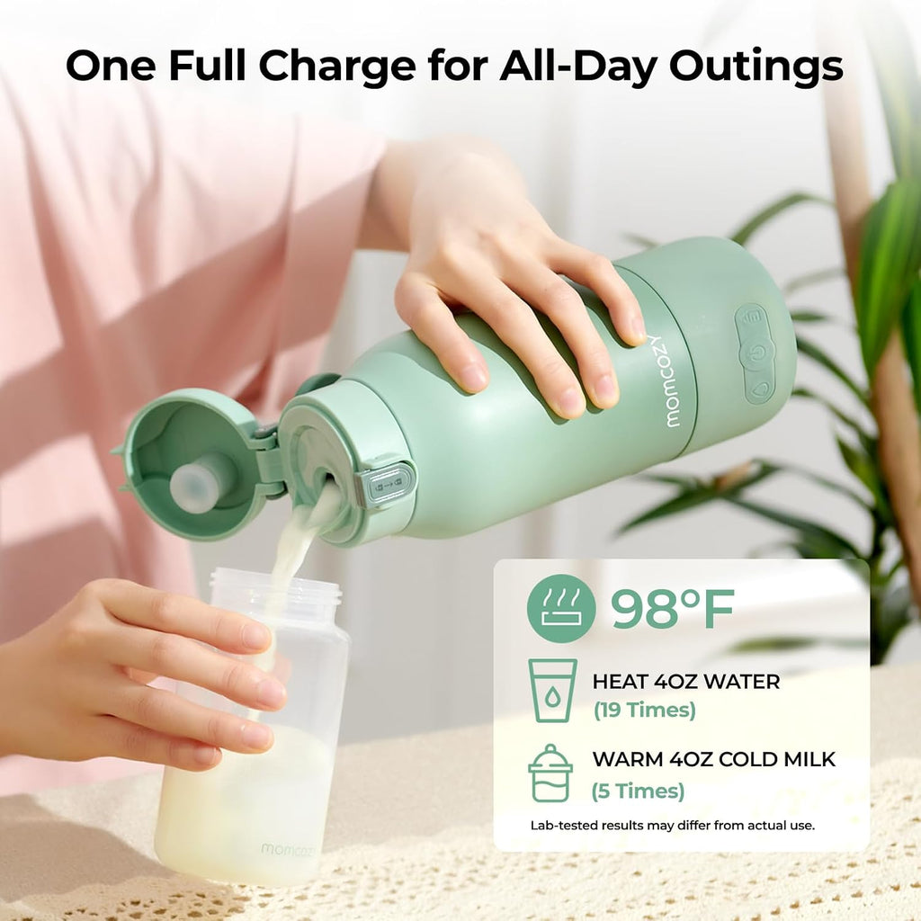 Momcozy - Calentador de leche portátil para viajes: modos de calentamiento dual para leche materna y agua, calentador de botellas portátil con calentamiento rápido y larga duración de la batería, color verde