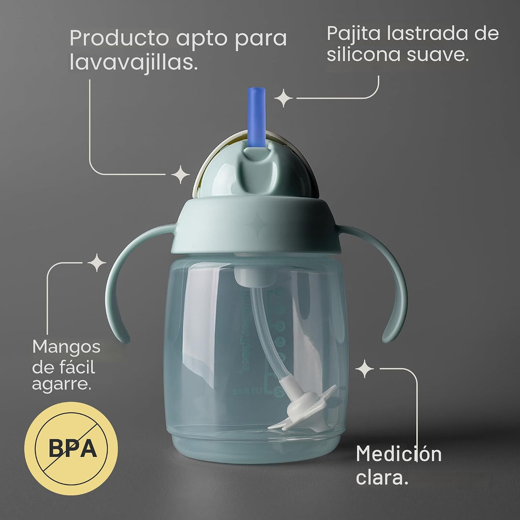 Tommee Tippee Starter - Vaso para sorber de 10 onzas para bebés y niños pequeños, con pajilla con peso de silicona y asas de fácil agarre, sin BPA.