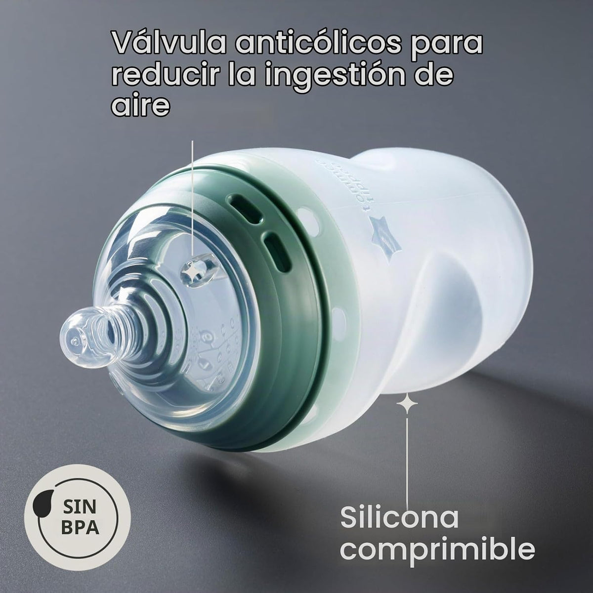 Tommee Tippee -  Natural Start - Biberones de silicona anticólicos de 9 onzas