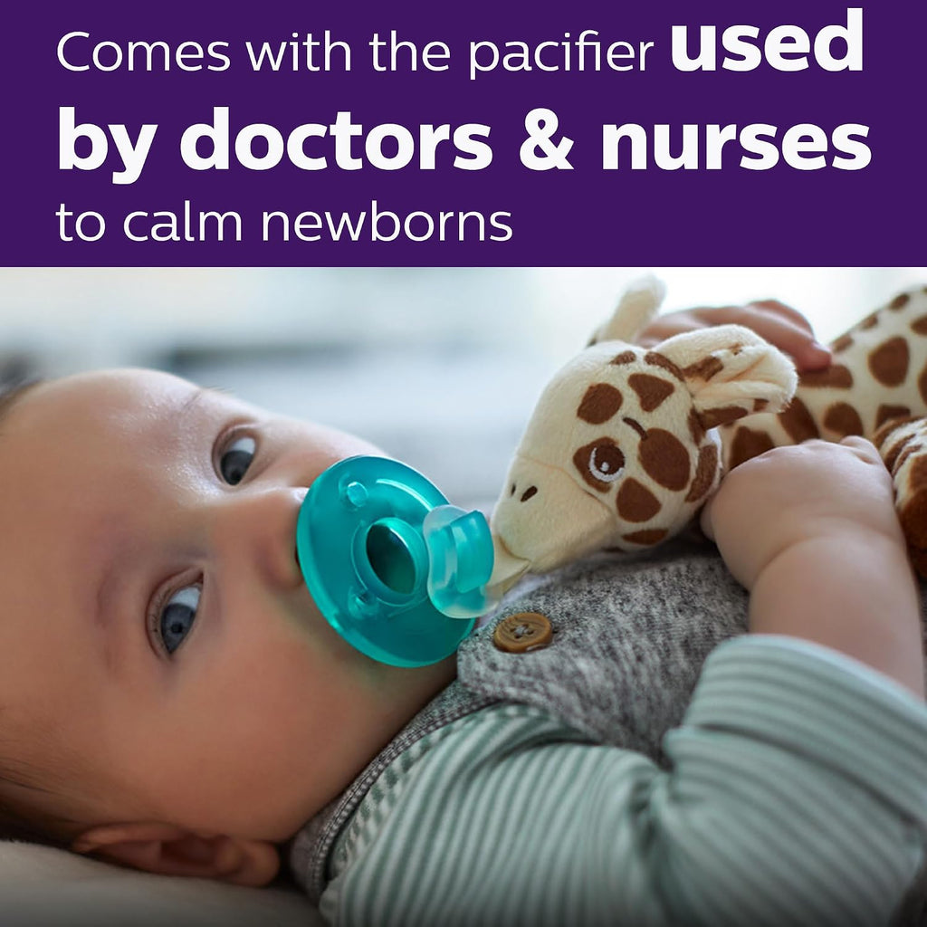 Philips Avent Soothie Snuggle Portachupetes con Chupete Desmontable, 0m+, Jirafa