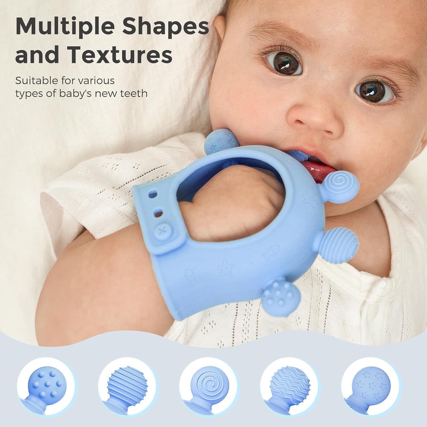 Momcozy Juguetes de Dentición para Bebés | Aliviamiento de Dentición de Silicona de Grado Alimentario 0-6 Meses | Juguete 6-12 Meses | Esencial para Bebé | Amarillo y Azul