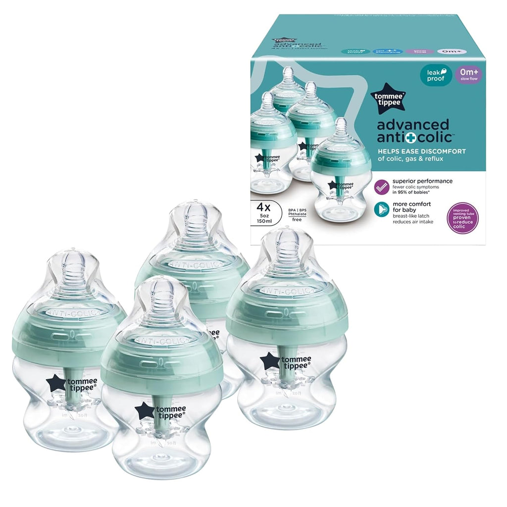 Tommee Tippee - Anti-Colic - Biberones anticólicos de 5 onzas libres de BPA para bebés, 0+ meses, tetina de flujo lento similar al pecho