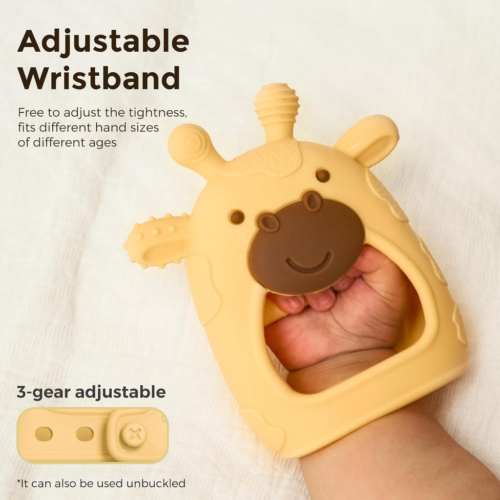 Momcozy Juguetes de Dentición para Bebés | Aliviamiento de Dentición de Silicona de Grado Alimentario 0-6 Meses | Juguete 6-12 Meses | Esencial para Bebé | Amarillo y Azul