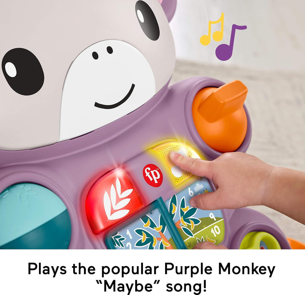 Fisher-Price Baby Walker Learn with Me - Juguete de aprendizaje de mono morado con luces musicales y actividades para bebés y niños pequeños a partir de 6 meses