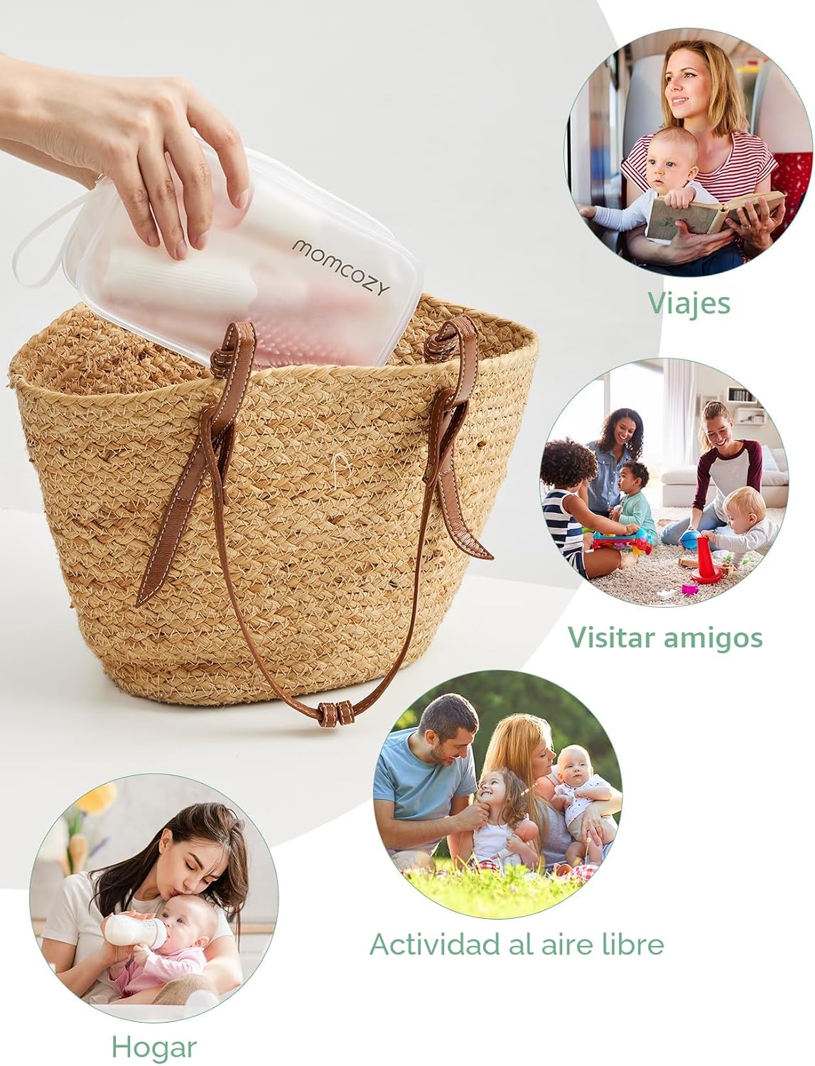 Momcozy - Kit de Cepillos para Biberón, Diseño Innovador de Presionar-Empujar para Mejor Limpieza - Cepillo Limpiador de Biberón para Biberón de Bebé, Extractores de Leche, Pezones y Más, Color Rosado