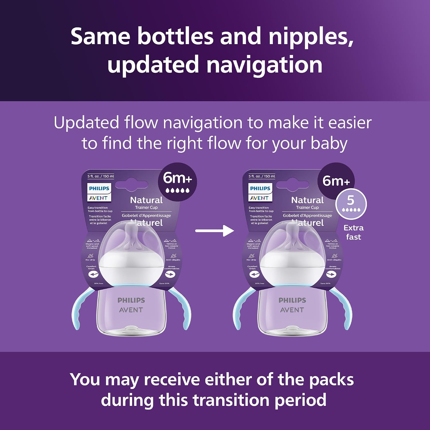Philips Avent, Vaso de entrenamiento natural con boquilla de respuesta natural de flujo extra rápido (flujo 5) y boquilla suave, 5 onzas