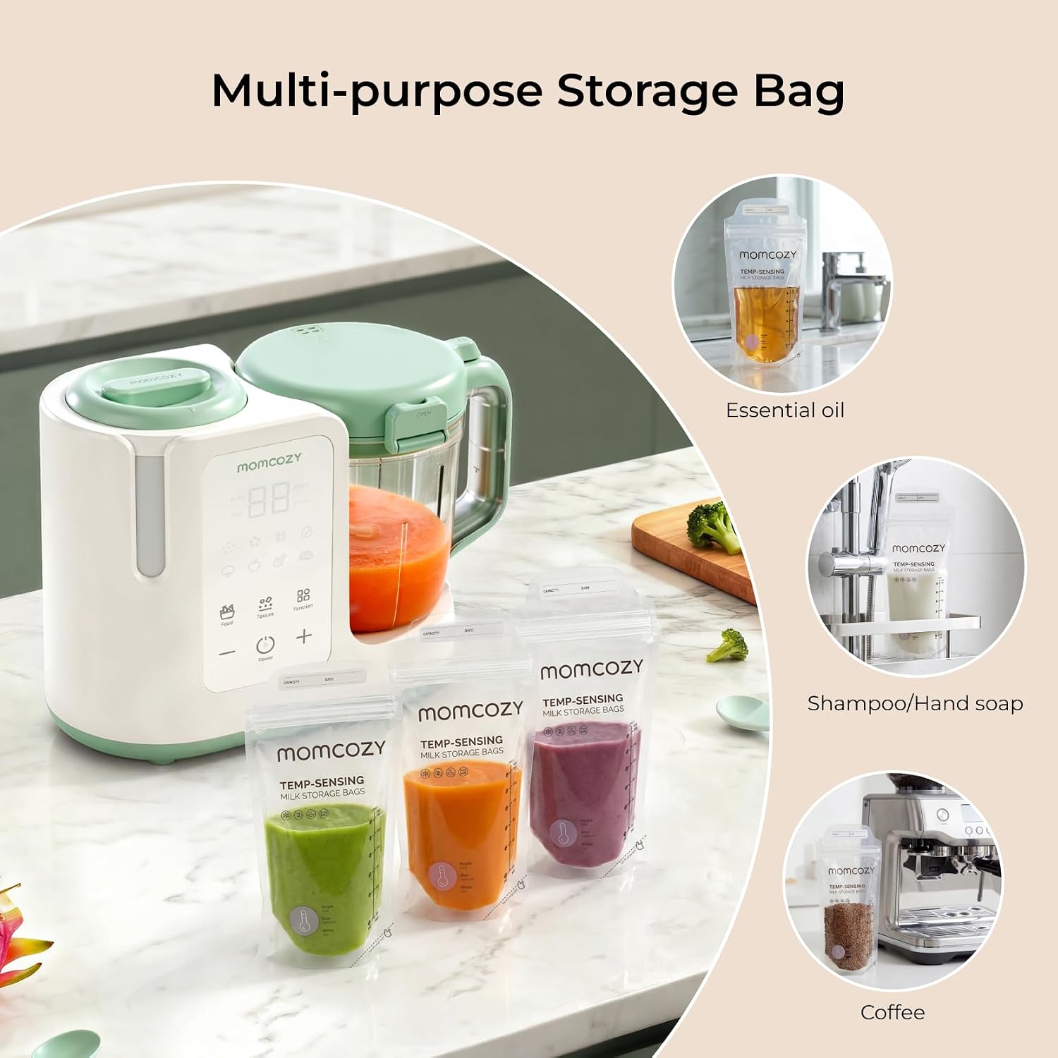 Momcozy 50 Bolsas de almacenamiento de leche materna, bolsas de almacenamiento de leche con detección de temperatura para lactancia materna, bolsa de almacenamiento de leche desechable de  6 onzas
