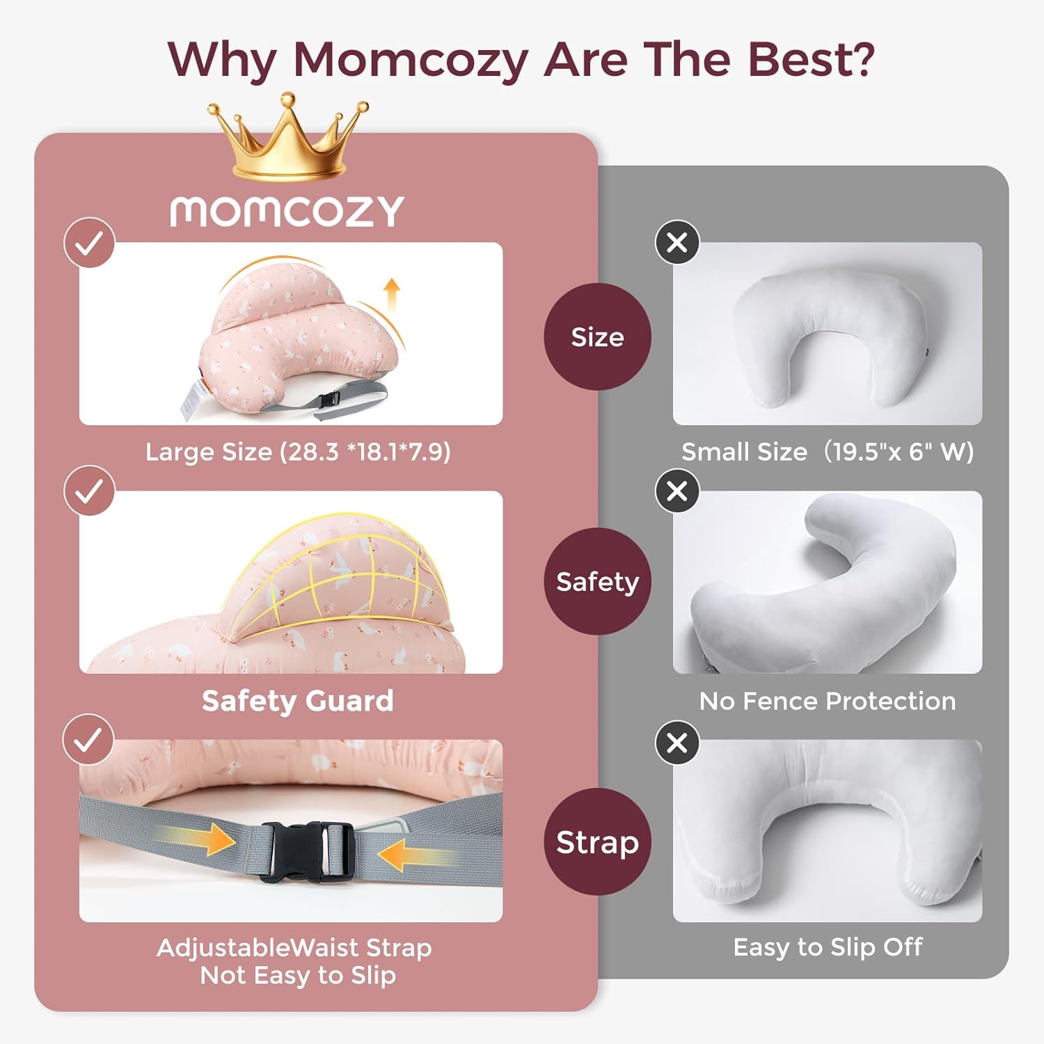 Momcozy Almohada de lactancia original para lactancia materna, innovador protector de seguridad, almohadas de alimentación más anchas para más apoyo para mamá y bebé, lactancia más fácil y manos libres, apta para todos, funda de algodón extraíbl