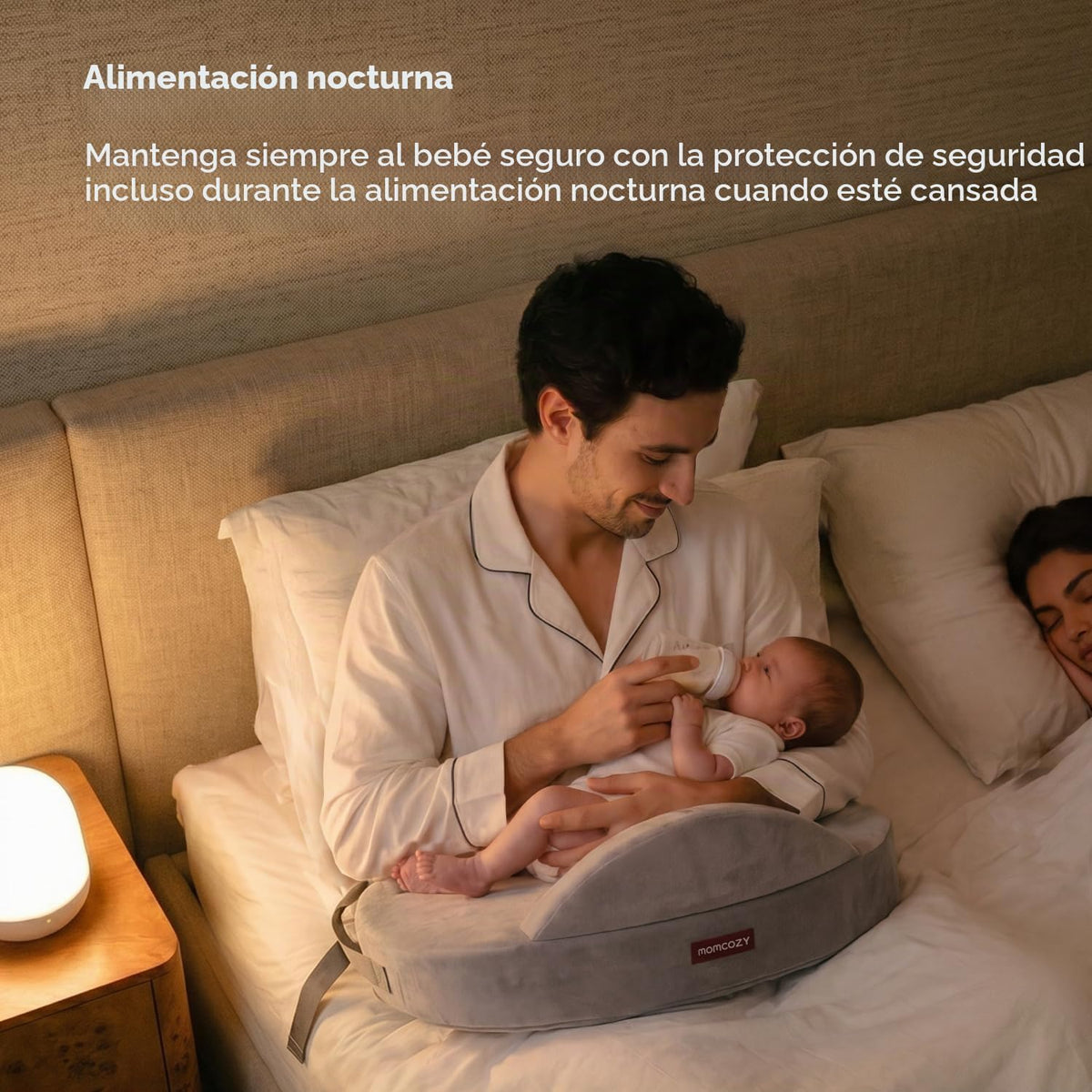 Momcozy - Almohada de lactancia Cozylite con valla de seguridad innovadora, más ancha para mayor soporte a mamá y bebé, facilita la lactancia manos libres