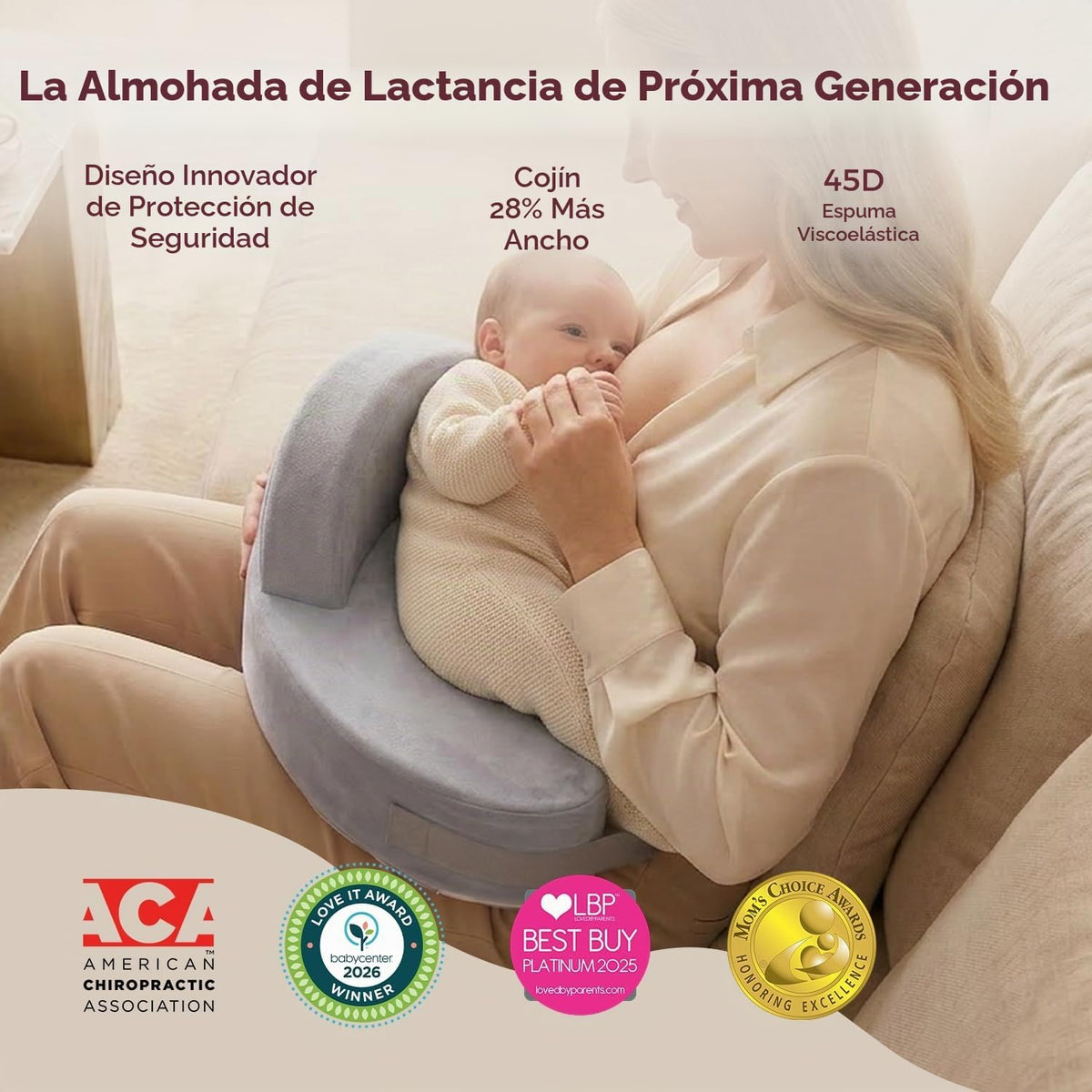 Momcozy - Almohada de lactancia Cozylite con valla de seguridad innovadora, más ancha para mayor soporte a mamá y bebé, facilita la lactancia manos libres