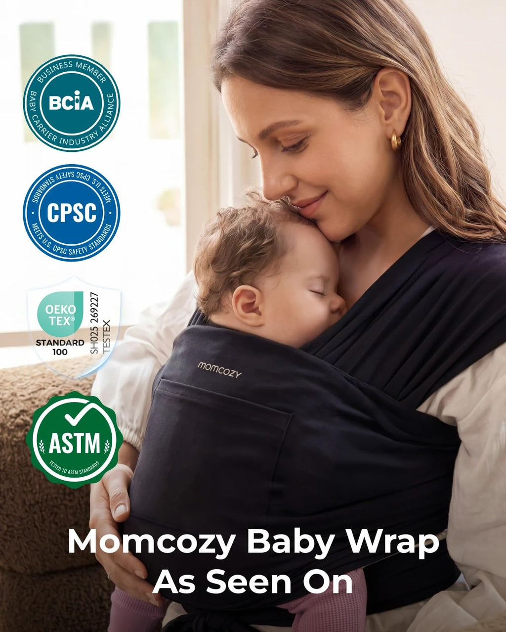 Momcozy -  Fular para recién nacidos a niños pequeños de 8 a 33 libras, color negro