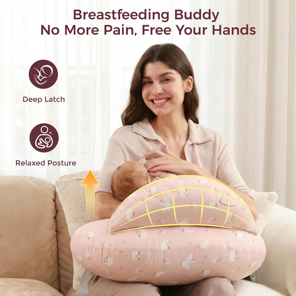 Momcozy Almohada de lactancia original para lactancia materna, innovador protector de seguridad, almohadas de alimentación más anchas para más apoyo para mamá y bebé, lactancia más fácil y manos libres, apta para todos, funda de algodón extraíbl