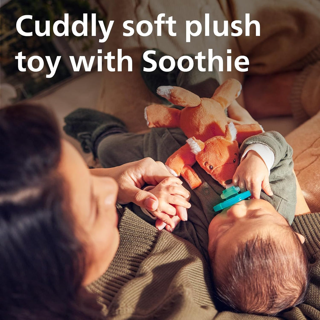 Philips Avent Soothie Snuggle Portachupetes con Chupete Desmontable, 0m+, Zorro