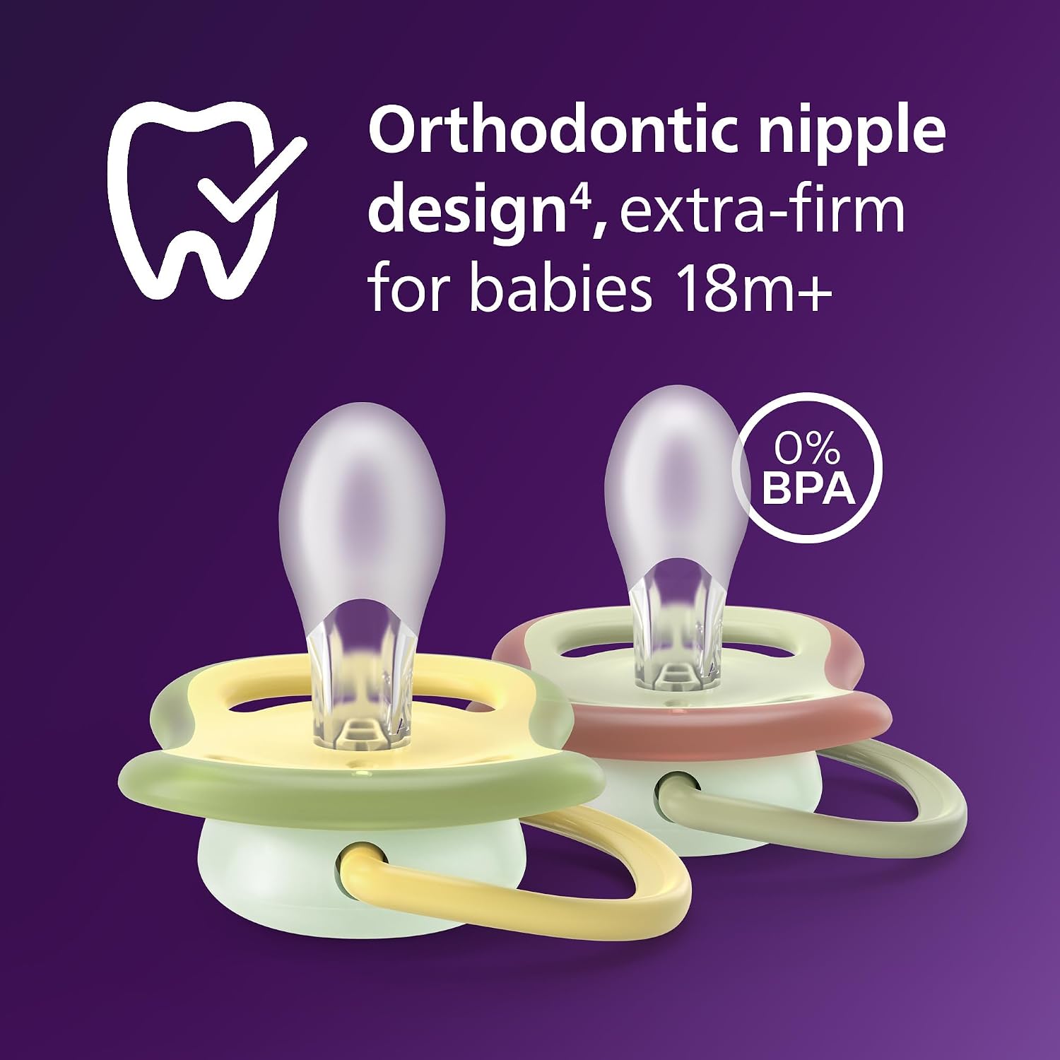 Philips Avent, Duo  Chupetes ultra suaves, diseño ortodóntico, para bebés de 18 meses, escudo flexible, pezón simétrico de silicona, sin BPA