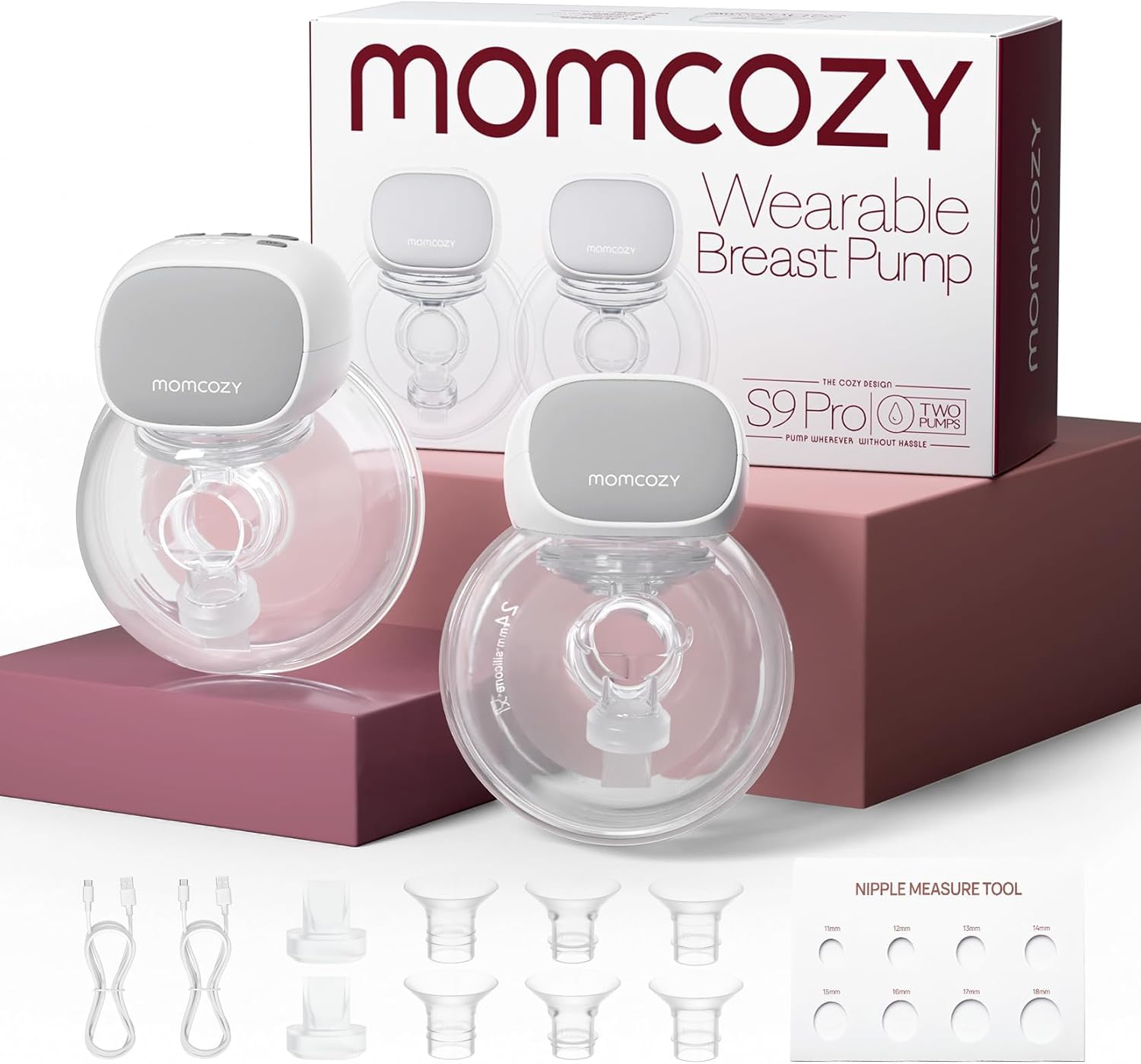 Momcozy S9 Pro - Extractor de leche portátil mejorado, diseño manos libres con batería extendida y pantalla LED, bomba portátil eléctrica doble con 2 modos y 9 niveles