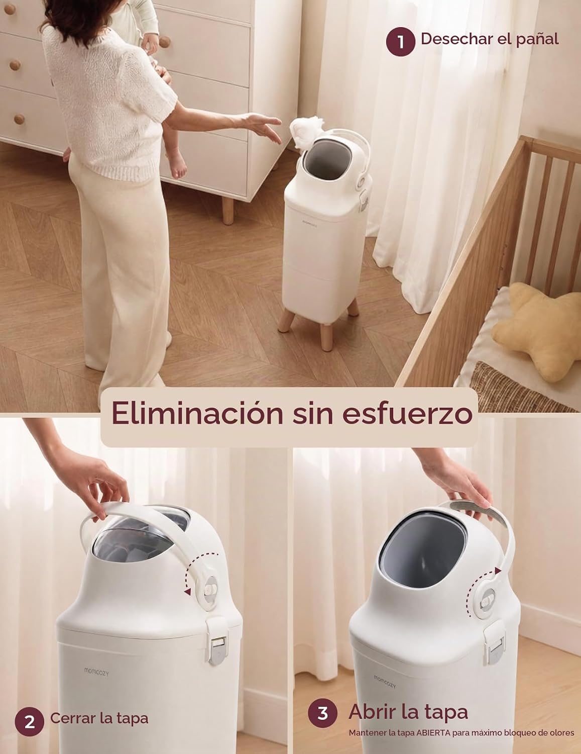Momcozy - Basurero de pañales de triple sellado con bloqueo de olor
