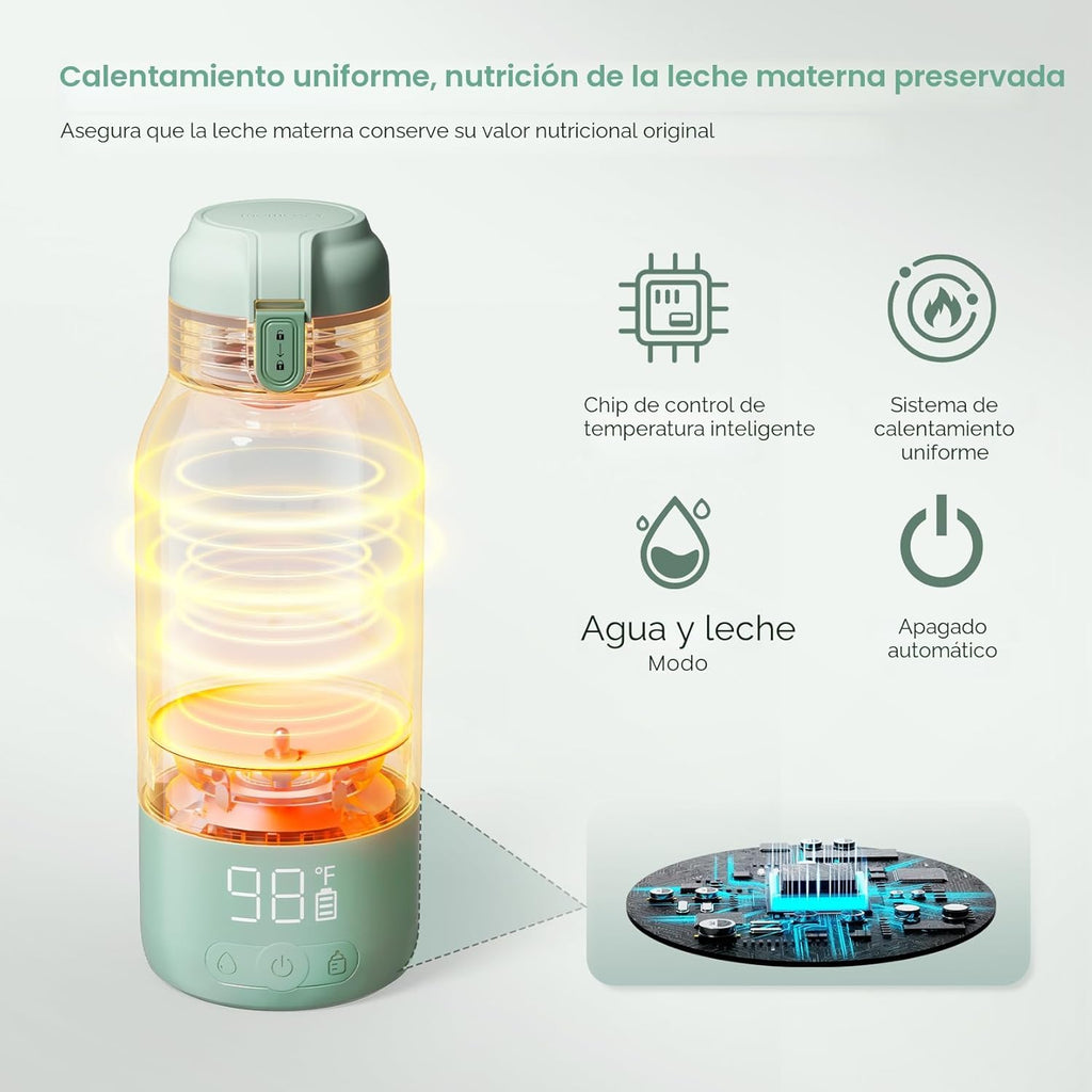 Momcozy - Calentador de leche portátil para viajes: modos de calentamiento dual para leche materna y agua, calentador de botellas portátil con calentamiento rápido y larga duración de la batería, color verde