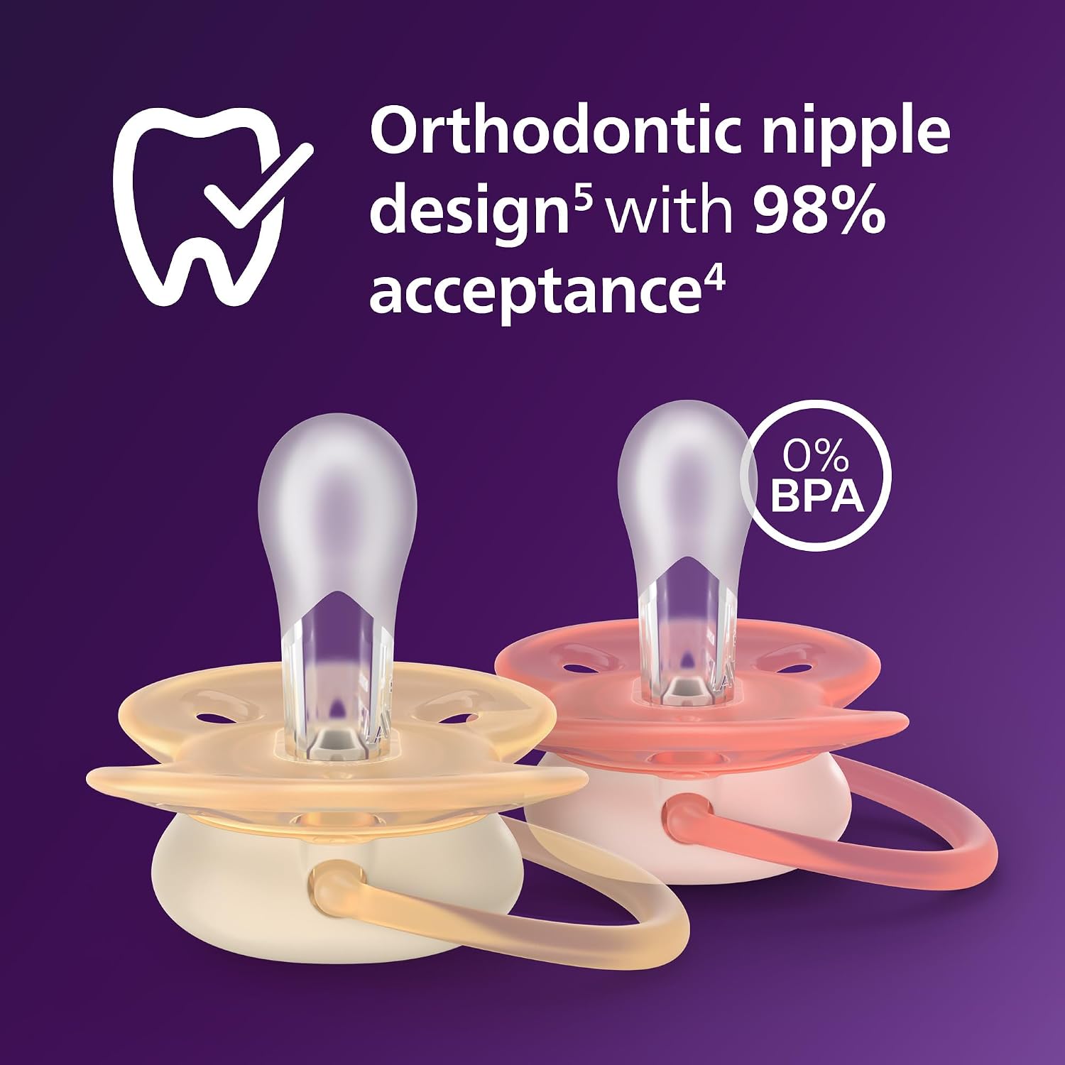 Philips Avent, Duo  Chupetes ultra suaves, diseño ortodóntico, para bebés de 0 a 6 meses, escudo flexible, pezón simétrico de silicona, sin BPA